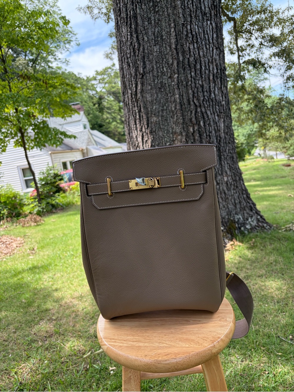 Men’s Real Leather HAC Backpack with Gold Hardware